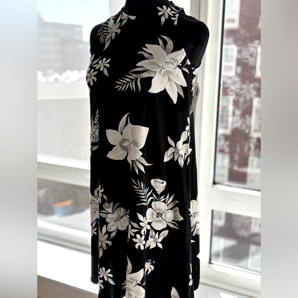 Black tropical A line dress